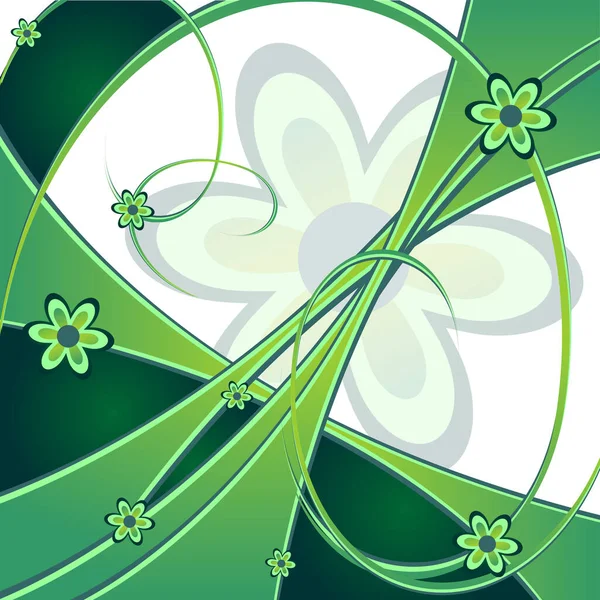 Abstract Lente Groene Achtergrond Versierd Met Bloemen — Stockvector