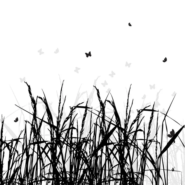 草のシルエット 黒背景 — ストックベクタ