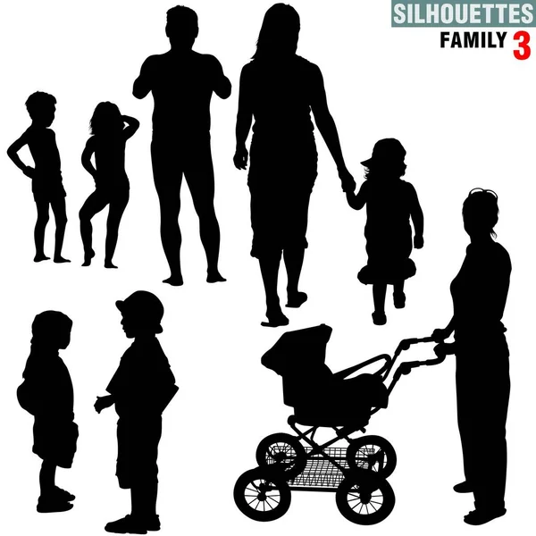 Siluetler Aile Yüksek Detaylı Siyah Beyaz Çizimler — Stok Vektör