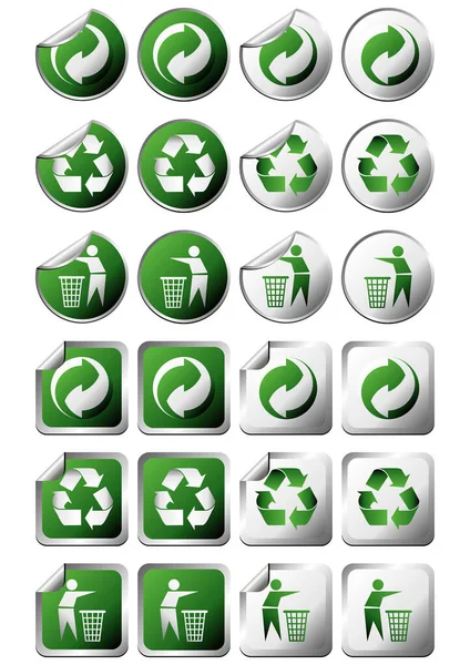 Vierkante Ronde Recycle Symbool Stickers Met Zonder Krul — Stockvector