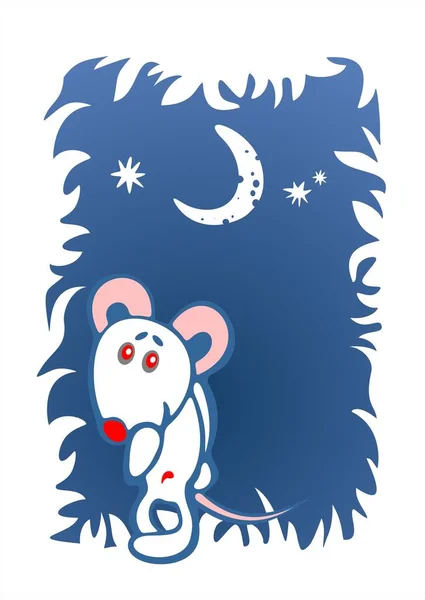 ダークブルーの華やかな背景にスタイリッシュな臆病なマウス デジタルイラスト — ストックベクタ