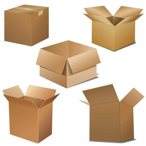 Vector Cardboard Boxes Opened Closed — Stock Vector