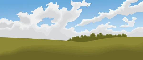 Paesaggio Panaramico Stile Impressionistico Campo Cielo Pieno Nuvole — Vettoriale Stock