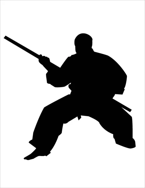 Silhouette Noire Art Martial Combattant — Image vectorielle