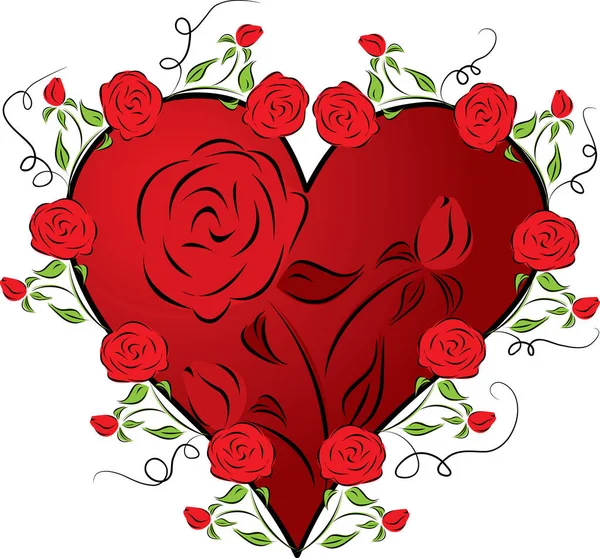Corazón Con Una Rosa Ilustración Vectorial — Vector de stock