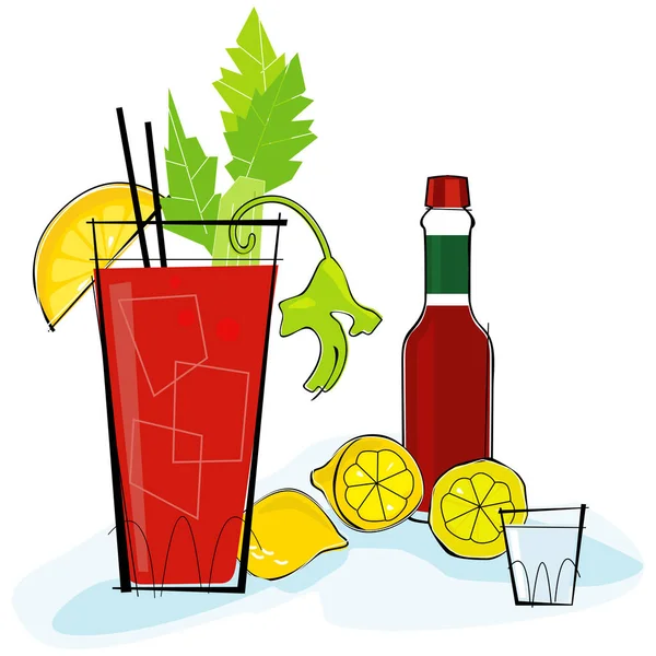 Illustration Tache Cocktail Rétro Stylisée Bloody Mary — Image vectorielle
