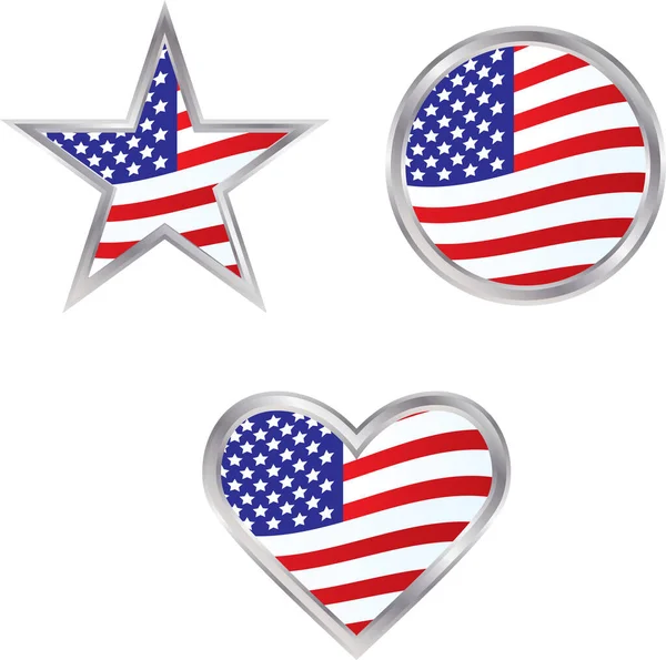 Tre Amerikanska Flaggikoner Perfekt För Valsäsong Eller Någon Annan Patriotisk — Stock vektor