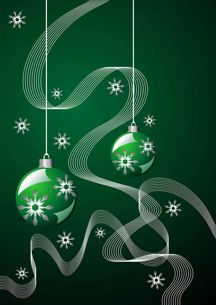 Snow Crystals Ribbons Christmas Balls Green — Stock Vector