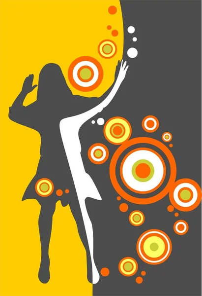 Pretty Girl Silhouette Circles Yellow Background — Stock Vector