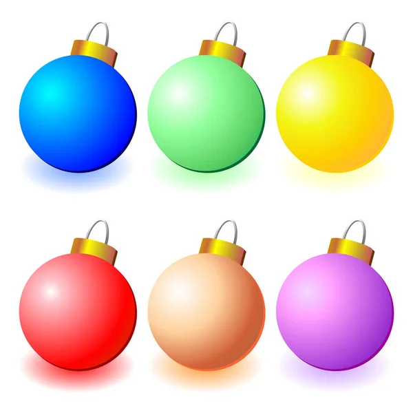 Χριστουγεννιάτικες Μπάλες Διαφορετικά Χρώματα Απομονώνονται Λευκό Φόντο — Διανυσματικό Αρχείο