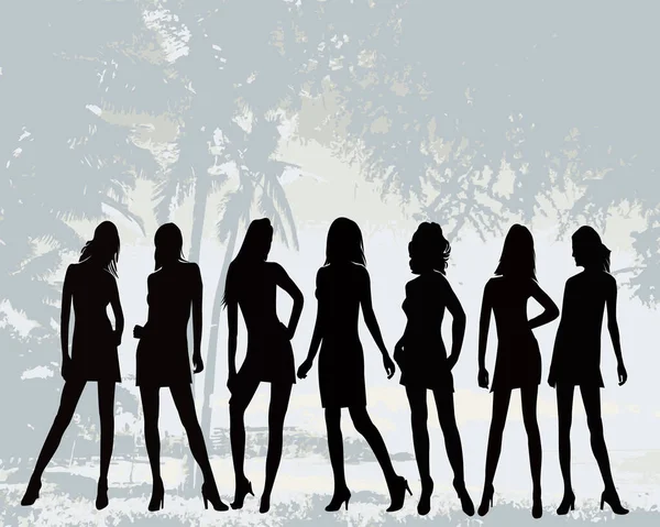 Poser Des Femmes Illustration Vectorielle Silhouette — Image vectorielle