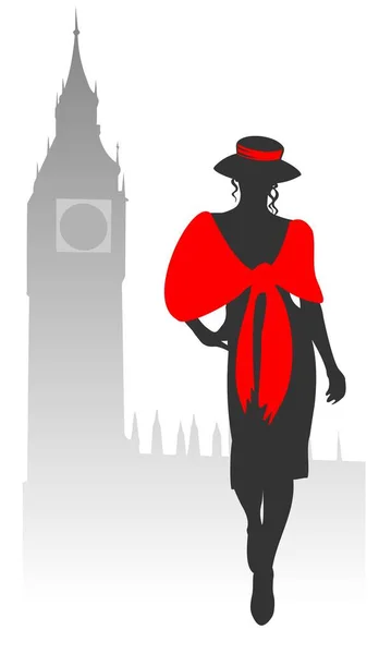 Stilisierte Romantische Frau Auf Dem Hintergrund Des Big Ben — Stockvektor