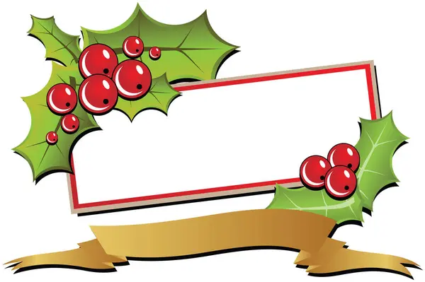 Christmas Card Holly Golden Ribbon Illustration Vector Available — Stock Vector