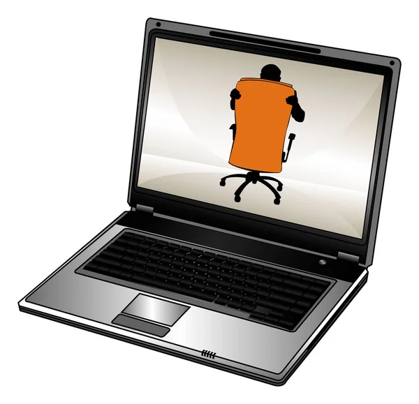 Vector Humorvolle Silhouette Von Geschäftsmann Und Geöffnetem Laptop — Stockvektor