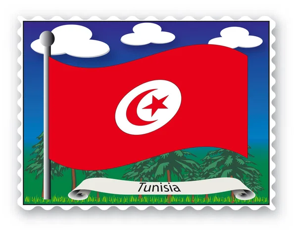 Marke Mit Flagge Aus Tunesien Vektorbild Vektorillustration — Stockvektor