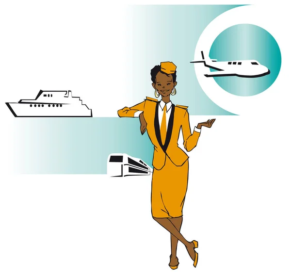 Stewardessa Afrykańska Amerykanka Latynoska Clipart — Wektor stockowy