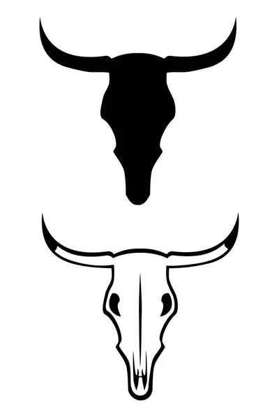 Set Two Tribal Tattoo Steer Skulls — Stock Vector
