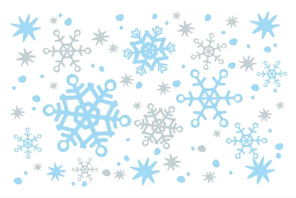 白い背景の上に雪片と星を並べます クリスマスイラスト — ストックベクタ