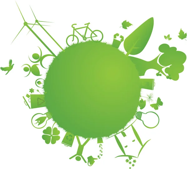 Schutz Der Erde Vektorillustration Von Umweltelementen Und Logo — Stockvektor