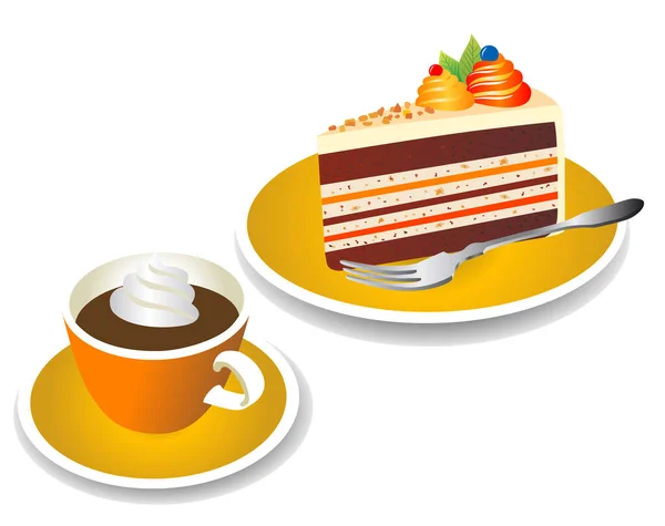 一杯咖啡和一片蛋糕 — 图库矢量图片