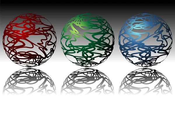 色や影の反射が異なる装飾的な球 — ストックベクタ