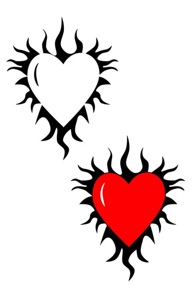Uma Tatuagem Tribal Coração Flamejante — Vetor de Stock