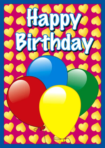 Vetor Cartão Aniversário Com Balões Corações — Vetor de Stock