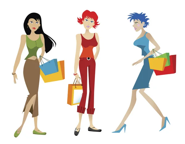 Zdjęcie Trzech Kobiet Robiących Zakupy Torbami Zakupy — Wektor stockowy