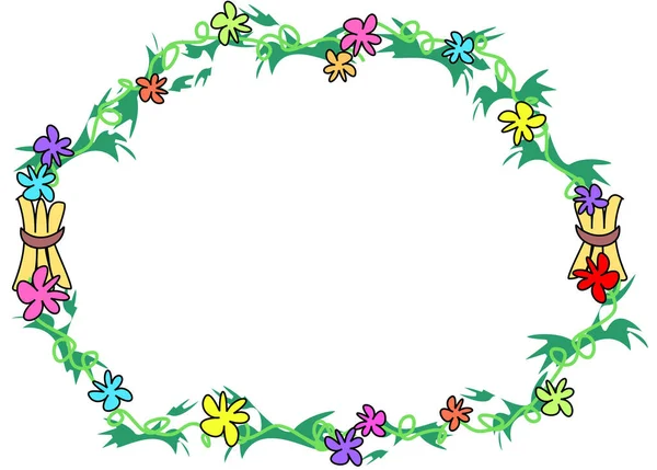 Красочная Круглая Рамка Цветов Листьев Цветов Палочек Тропический Стиль — стоковый вектор