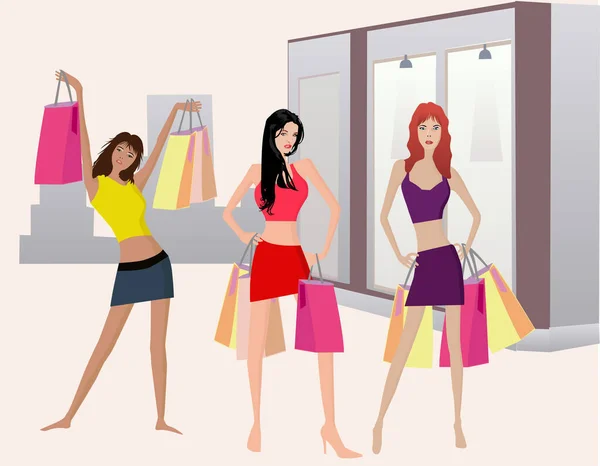 Alışveriş Kızları Vektör Resmi Vektör Illüstrasyonu — Stok Vektör