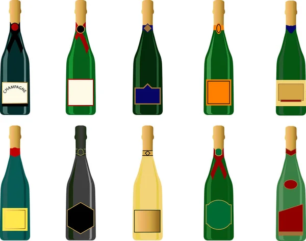 各种通用香槟瓶的病媒格式 标签可用于发短信 — 图库矢量图片