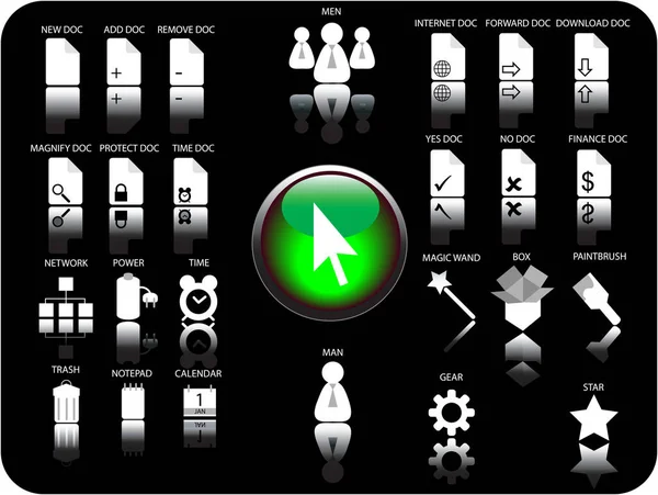 Hochglanz Symbol Und Verschiedene Andere Symbole Mit Reflexion Thema Dateien — Stockvektor
