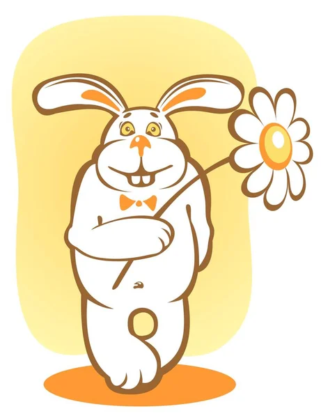 Glückliches Kaninchen Und Kamille Auf Gelbem Hintergrund — Stockvektor