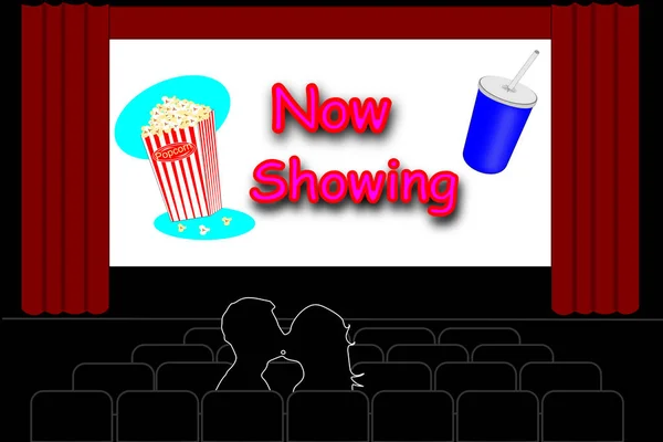 男と女のキスで空の映画館 — ストックベクタ