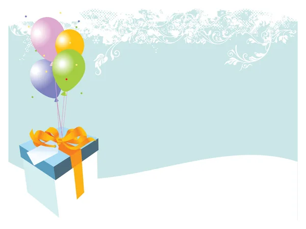 Geschenkbox Mit Luftballons Über Floralem Hintergrund — Stockvektor