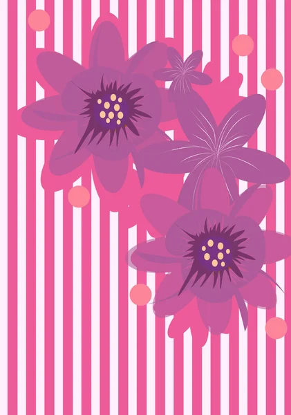 Fond Lignes Roses Violettes Avec Belles Fleurs Illustrées Dessus Bon — Image vectorielle