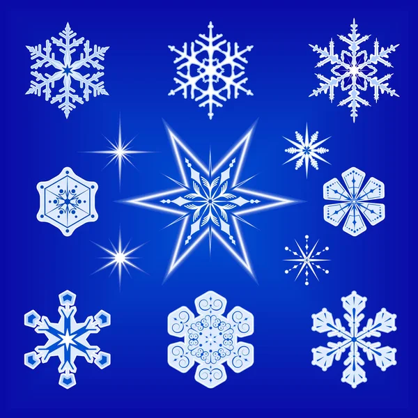 雪片と星のベクトルアイコンセット — ストックベクタ