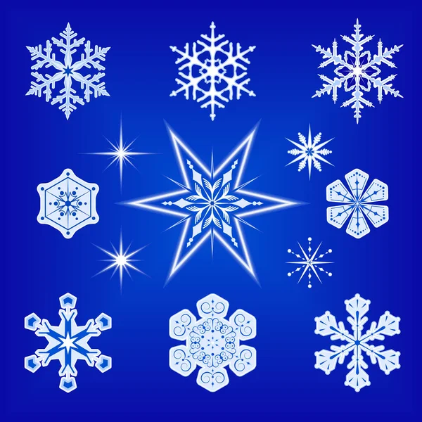 Conjunto Iconos Vectoriales Copos Nieve Estrellas — Archivo Imágenes Vectoriales