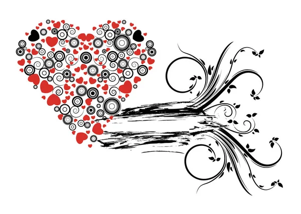 Abstrakt Illustration Med Blommor Grunge Och Hjärtan — Stock vektor
