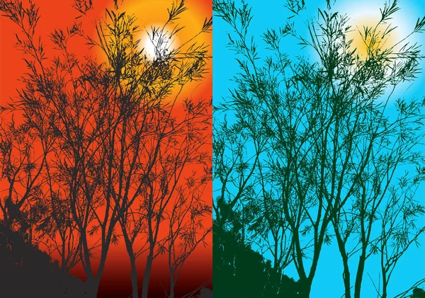 夏の昼と夜の木のシルエット — ストックベクタ