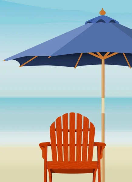 アディロンダックの椅子とビーチでの市場の傘 椅子と傘は完了です 編集しやすいレイヤーファイル — ストックベクタ
