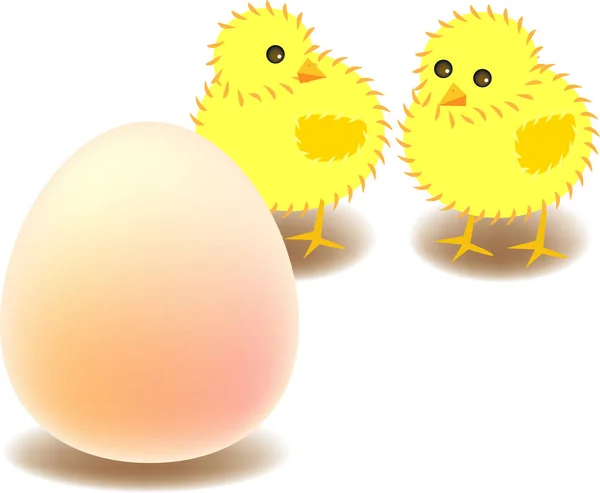 2匹の雛のベクトルイラストは目の前にある大きな卵に興味津々です — ストックベクタ