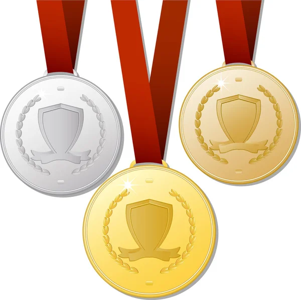 Vector Illustration Gold Silver Bronze Medals — Stock Vector