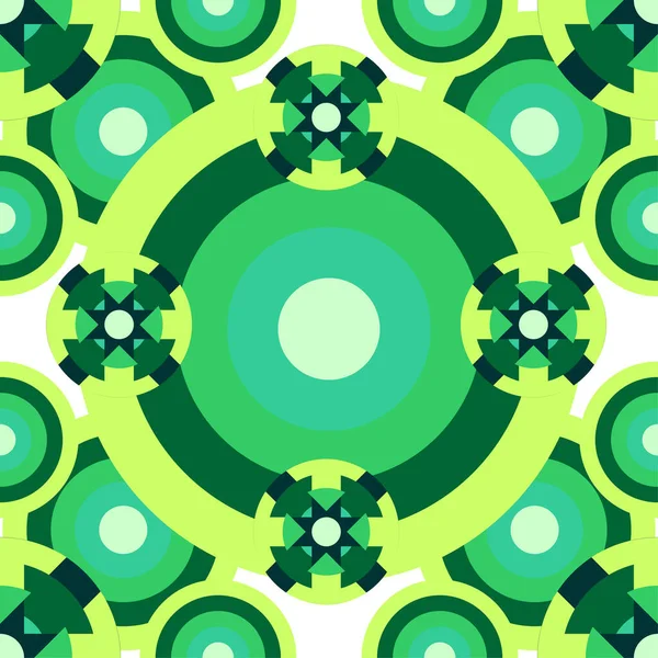 Psychedelische Naadloze Groene Cirkels Patroon Wit — Stockvector
