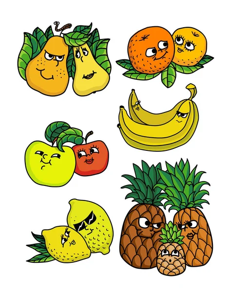 Conjunto Frutas Diferentes Parejas Enamoradas — Vector de stock