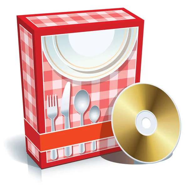 調理ソフトウェアとCd付きの赤の空白の3Dボックス — ストックベクタ