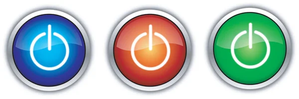 Botones Icono Interruptor Encendido Vidrioso Brillante Color — Vector de stock