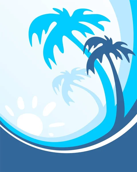 Trois Palmiers Soleil Sur Fond Bleu — Image vectorielle