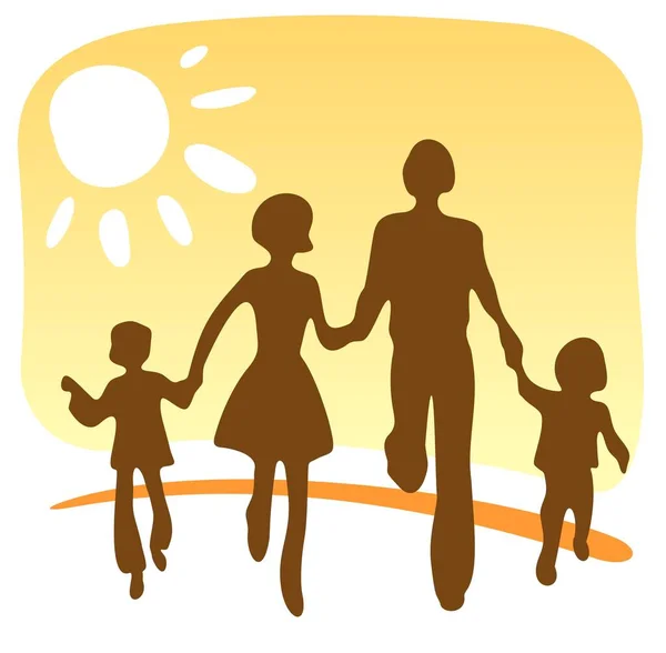 Sarı Arka Planda Mutlu Aile Siluetleri — Stok Vektör