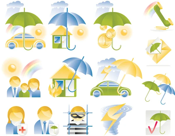 Set Icone Assicurative Colorate — Vettoriale Stock